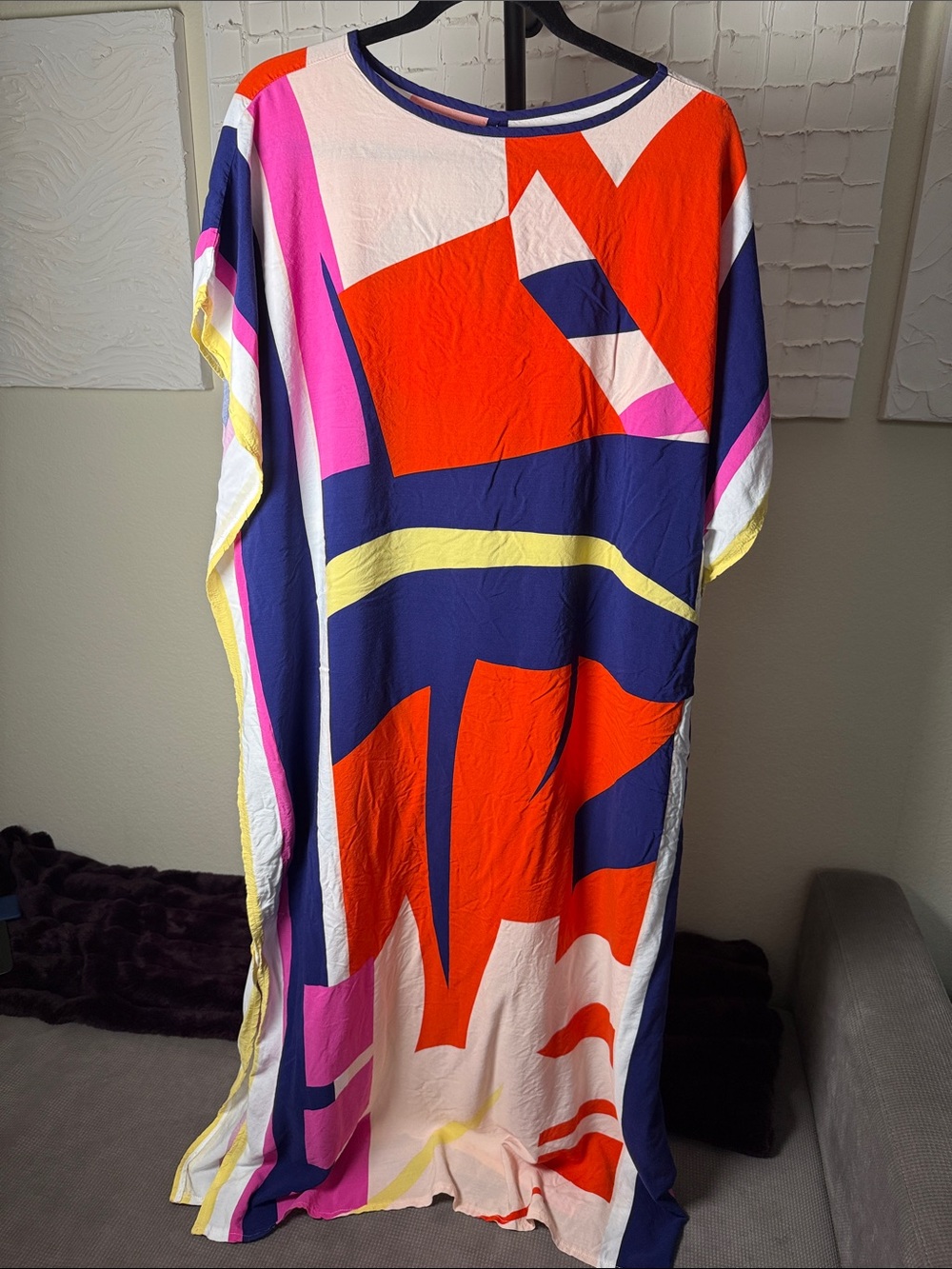 Colorful Abstract Caftan Maxi Dress Soft Flowy One Size